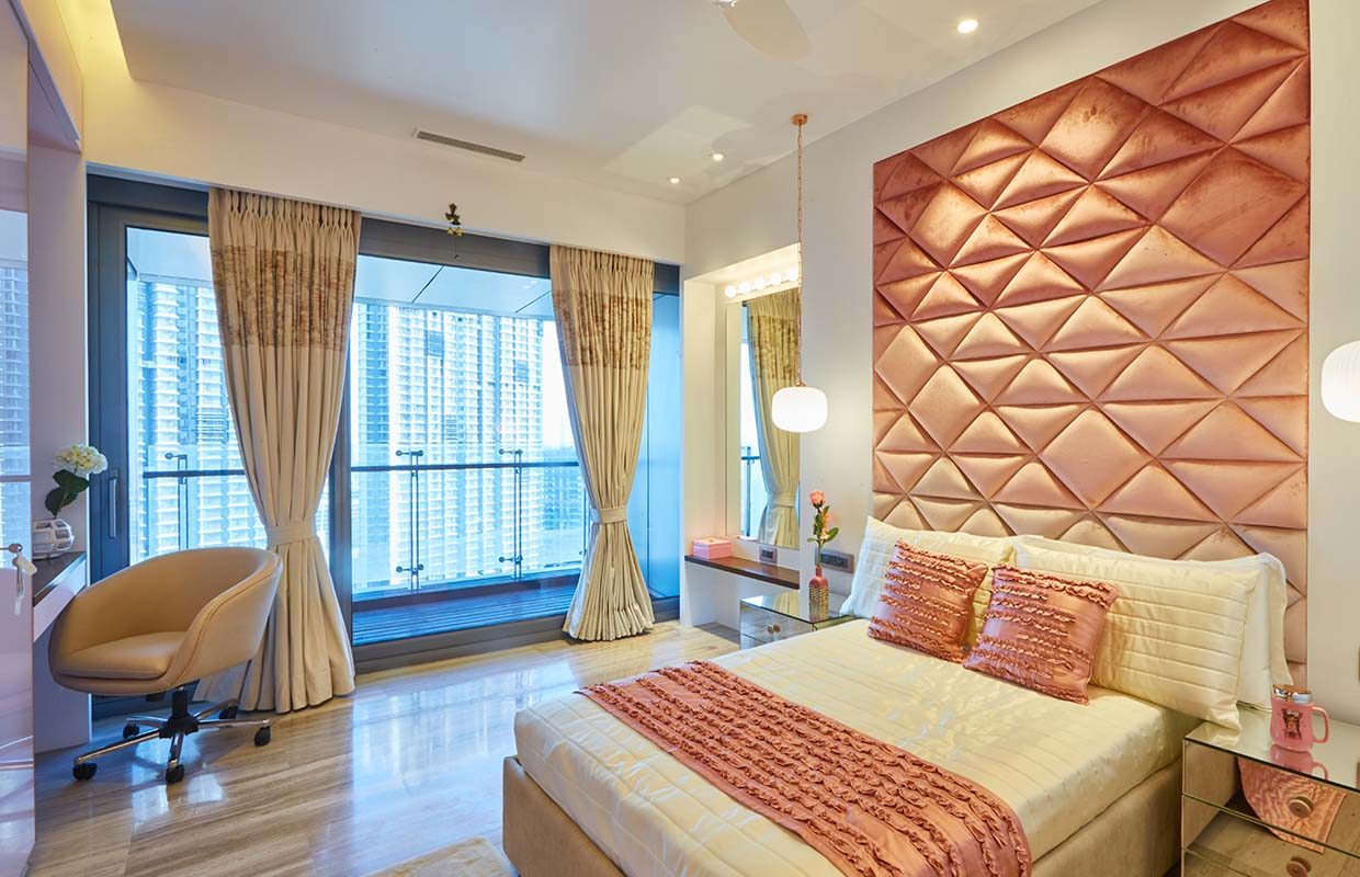 Bedroom with textured feature wall