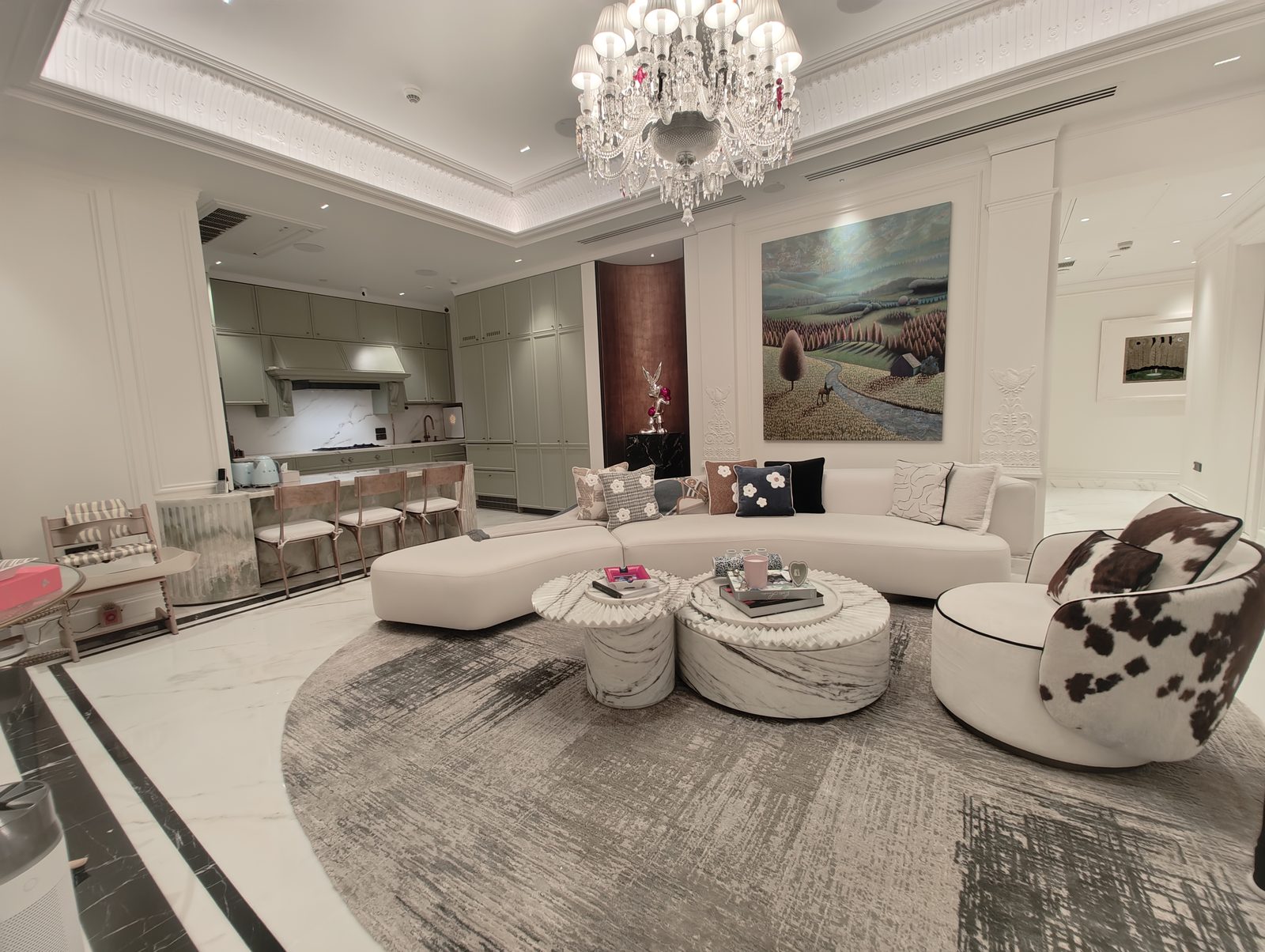 Classical residence living room with crystal chandelier
